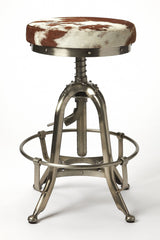 Brown and White And Silver Iron Swivel Backless Bar Chair - Homeroots