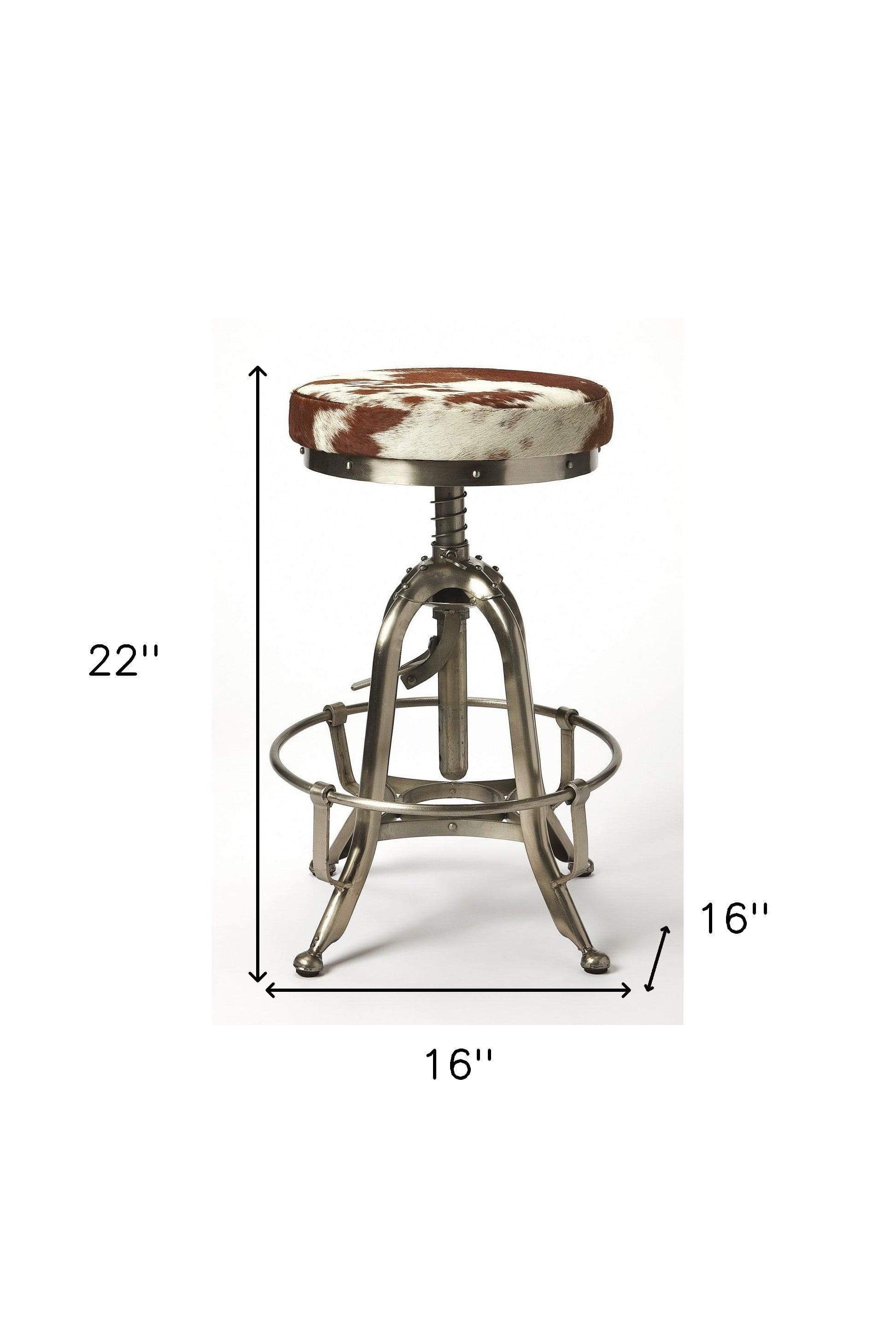 Brown and White And Silver Iron Swivel Backless Bar Chair - Homeroots