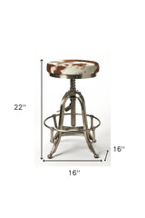 Brown and White And Silver Iron Swivel Backless Bar Chair - Homeroots