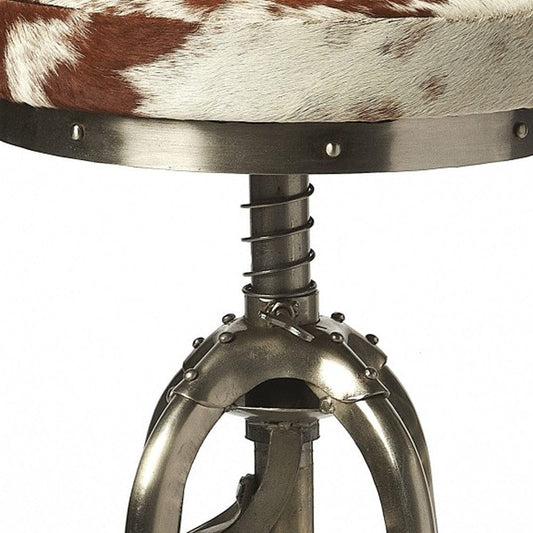 Brown and White And Silver Iron Swivel Backless Bar Chair - Homeroots