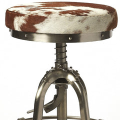 Brown and White And Silver Iron Swivel Backless Bar Chair - Homeroots