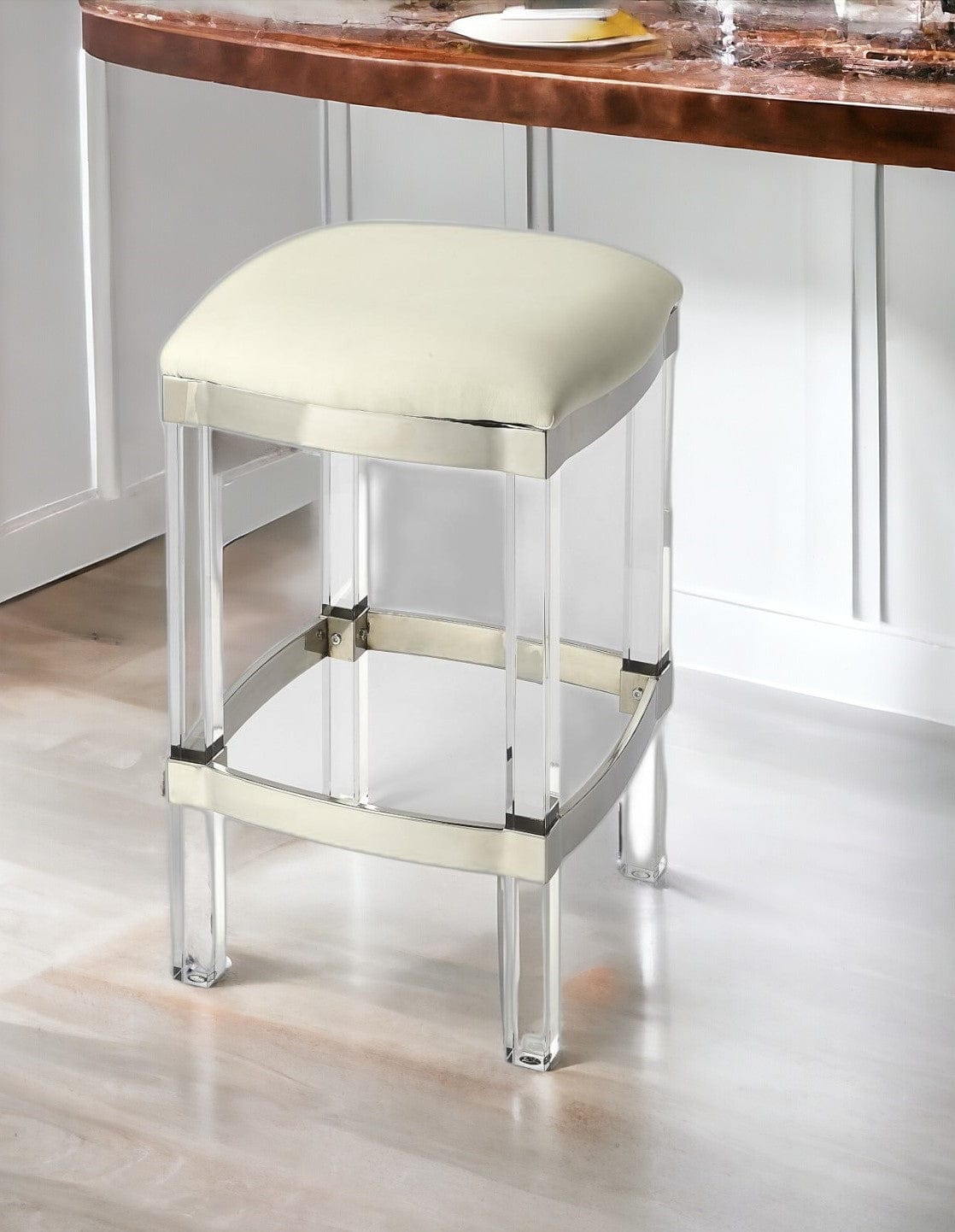 24" White And Clear Acrylic Backless Counter Height Bar Chair - Homeroots - Flyclothing LLC