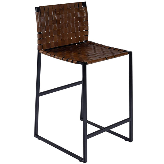 36" Brown And Black Leather And Iron Bar Chair - Homeroots