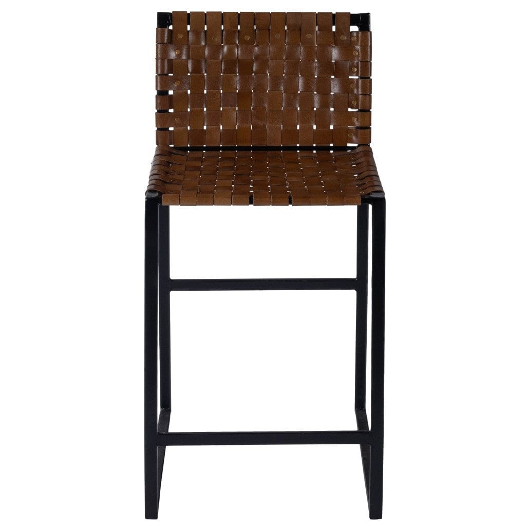 36" Brown And Black Leather And Iron Bar Chair - Homeroots