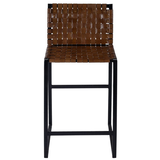 36" Brown And Black Leather And Iron Bar Chair - Homeroots