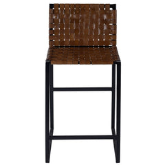 36" Brown And Black Leather And Iron Bar Chair - Homeroots