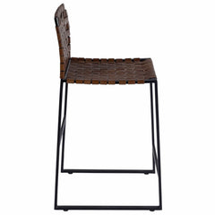 36" Brown And Black Leather And Iron Bar Chair - Homeroots