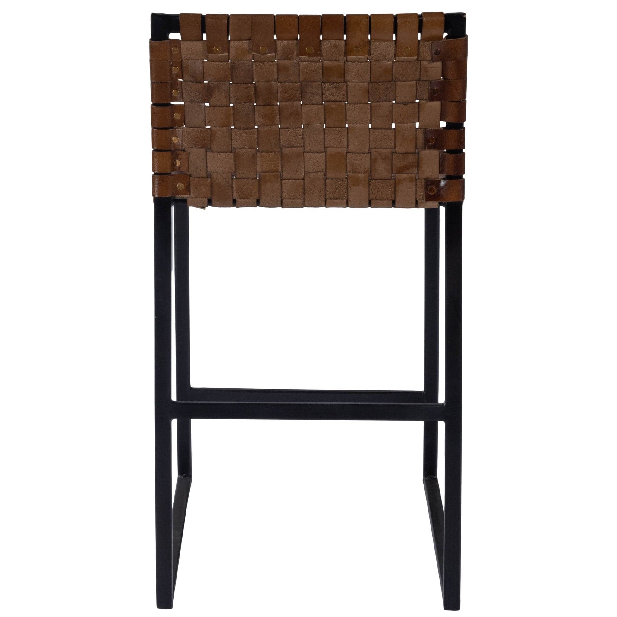 36" Brown And Black Leather And Iron Bar Chair - Homeroots