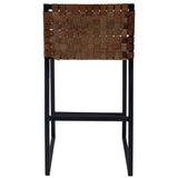 36" Brown And Black Leather And Iron Bar Chair - Homeroots