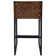 36" Brown And Black Leather And Iron Bar Chair - Homeroots