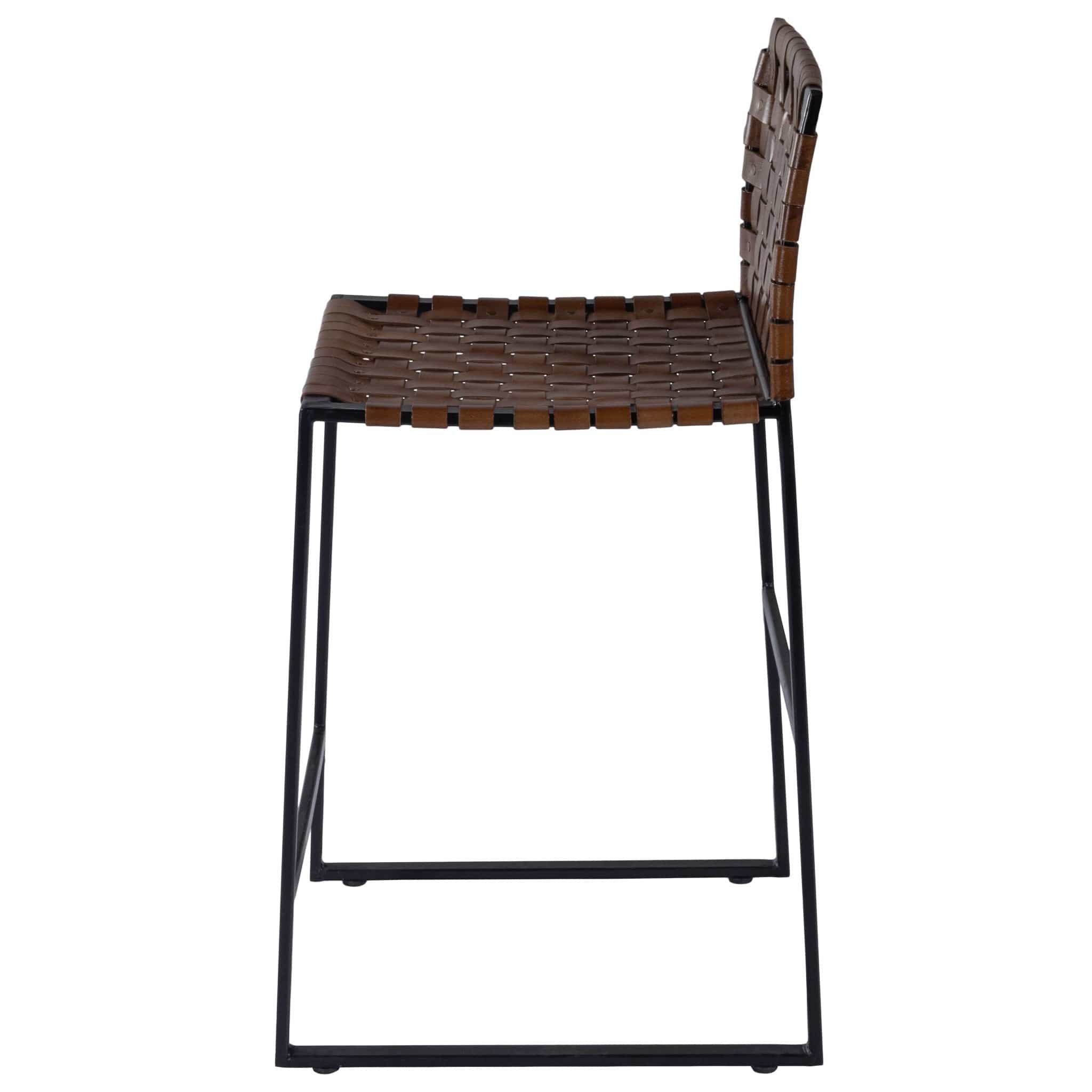 36" Brown And Black Leather And Iron Bar Chair - Homeroots