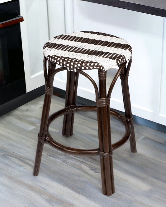 24" Dark Brown and White Rattan Backless Counter Height Bar Chair - Homeroots