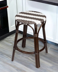 24" Dark Brown and White Rattan Backless Counter Height Bar Chair - Homeroots