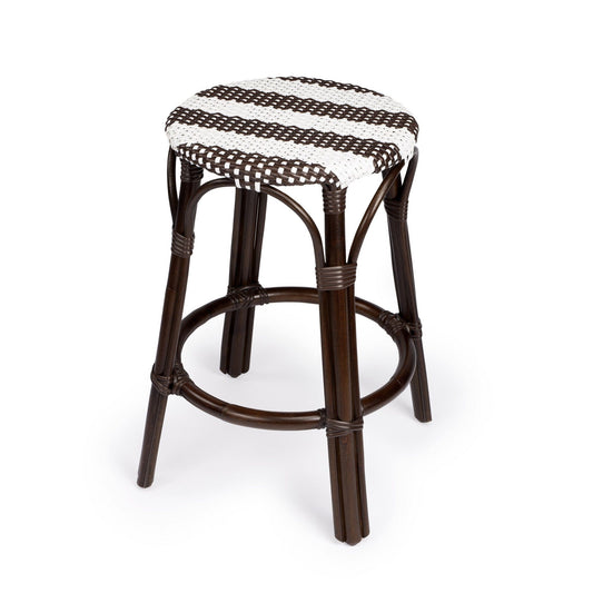 24" Dark Brown and White Rattan Backless Counter Height Bar Chair - Homeroots