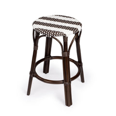 24" Dark Brown and White Rattan Backless Counter Height Bar Chair - Homeroots
