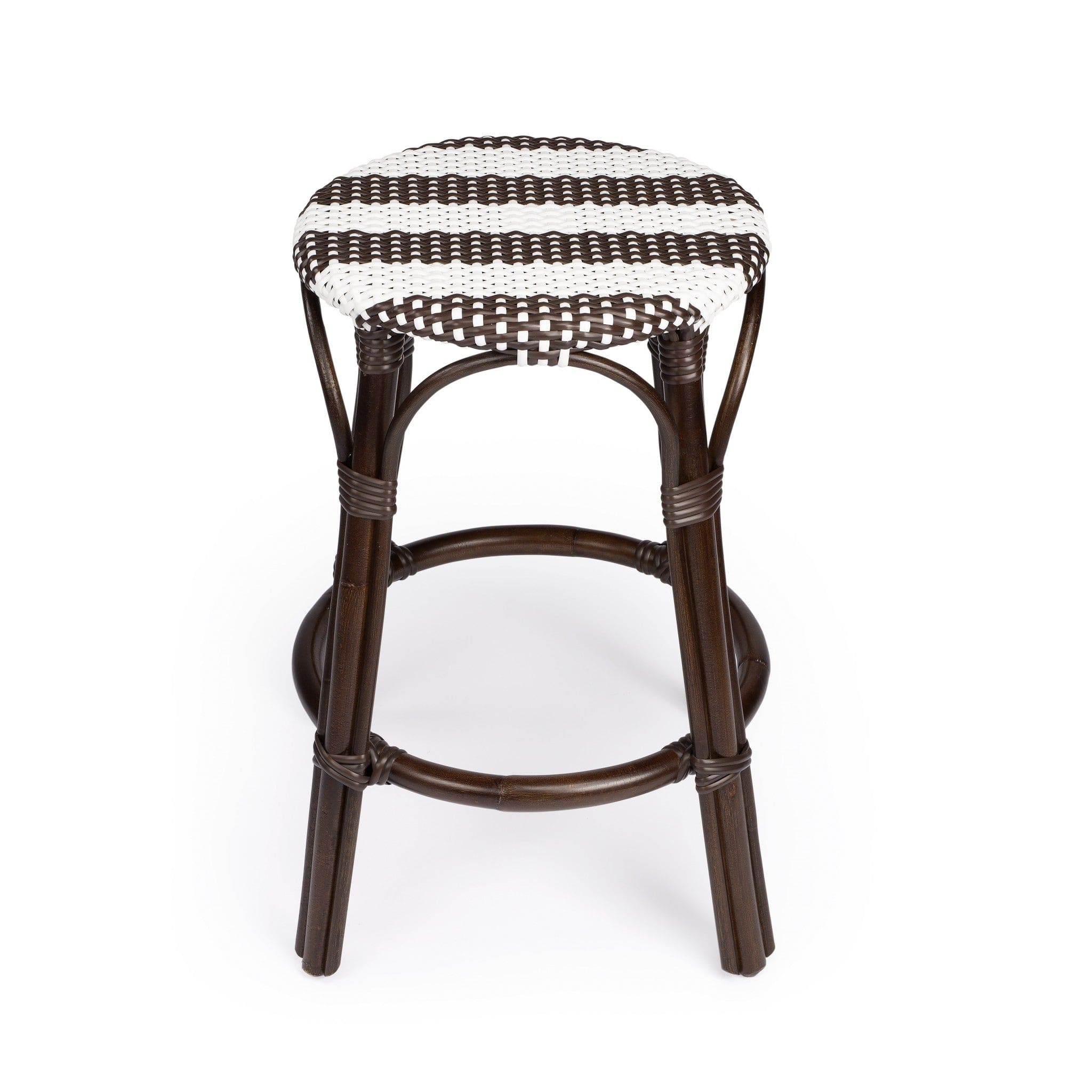 24" Dark Brown and White Rattan Backless Counter Height Bar Chair - Homeroots