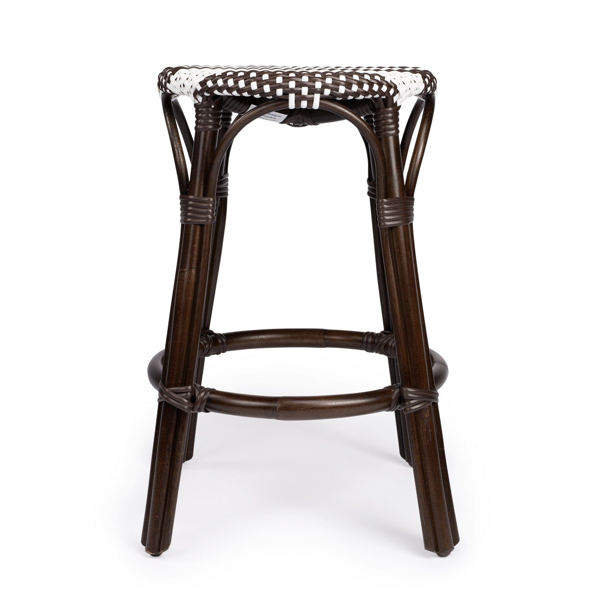24" Dark Brown and White Rattan Backless Counter Height Bar Chair - Homeroots