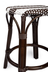 24" Dark Brown and White Rattan Backless Counter Height Bar Chair - Homeroots