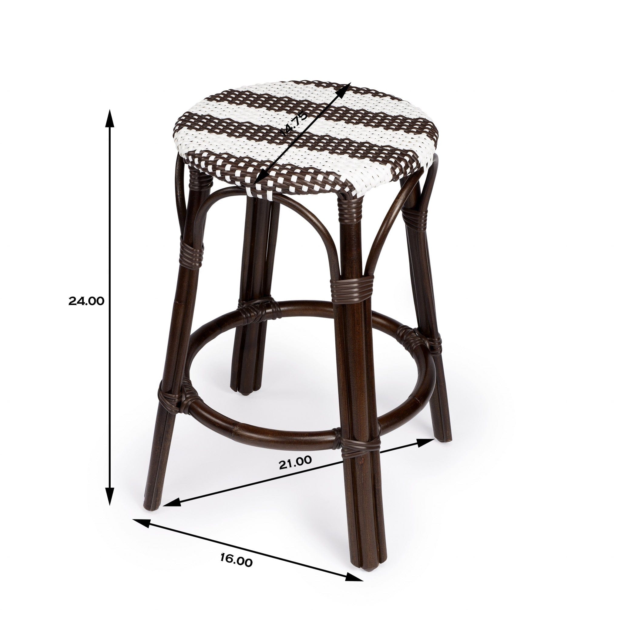 24" Dark Brown and White Rattan Backless Counter Height Bar Chair - Homeroots