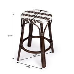 24" Dark Brown and White Rattan Backless Counter Height Bar Chair - Homeroots