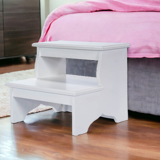 18" White Wood Step Stool - Homeroots