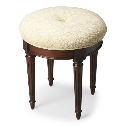 18" Off White Linen And Dark Brown Ottoman - Homeroots