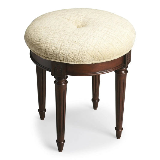 18" Off White Linen And Dark Brown Ottoman - Homeroots