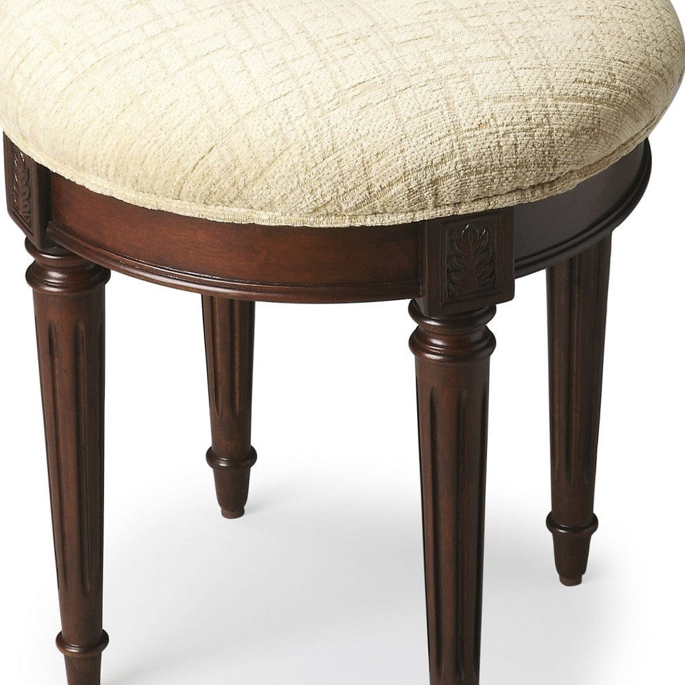 18" Off White Linen And Dark Brown Ottoman - Homeroots - Flyclothing LLC