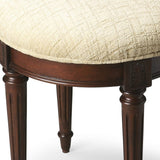 18" Off White Linen And Dark Brown Ottoman - Homeroots