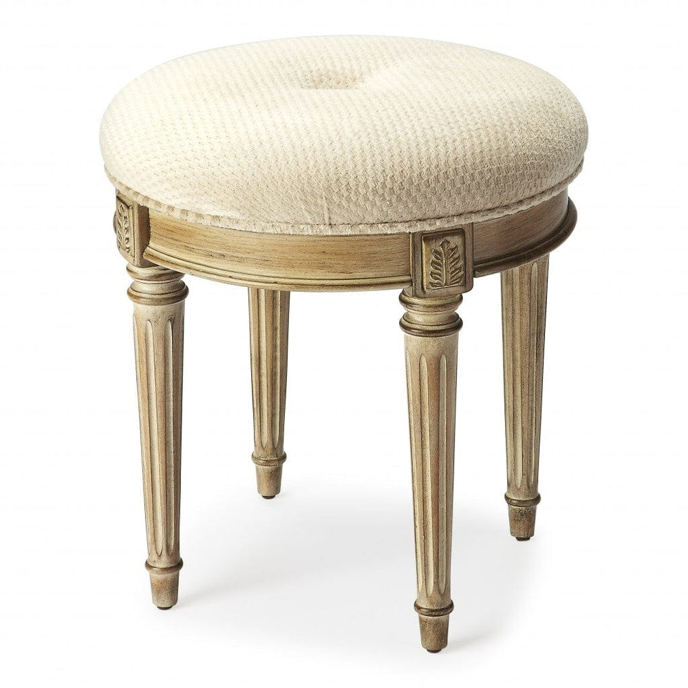 18" Ivory Polyester Blend And Brown Ottoman - Homeroots