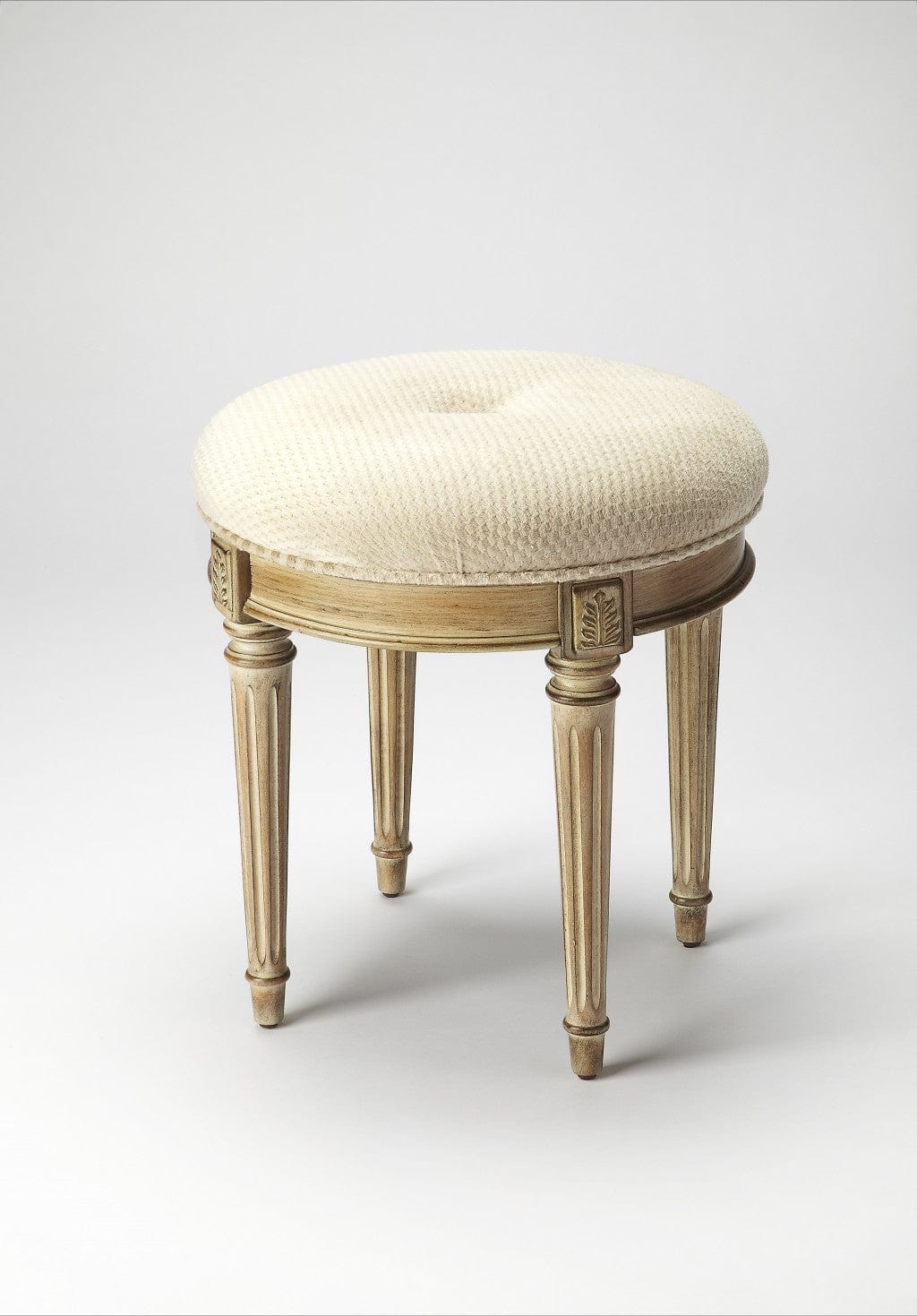 18" Ivory Polyester Blend And Brown Ottoman - Homeroots - Flyclothing LLC