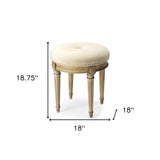 18" Ivory Polyester Blend And Brown Ottoman - Homeroots