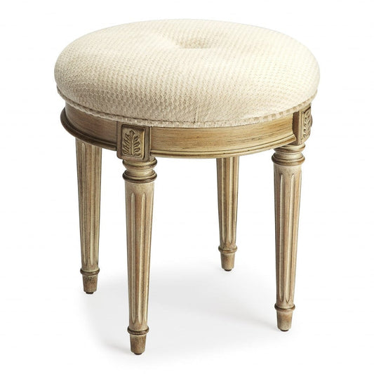 18" Ivory Polyester Blend And Brown Ottoman - Homeroots