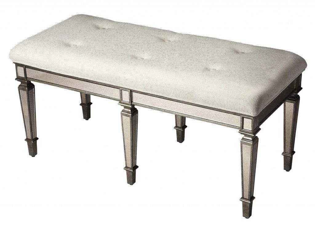 42" Silver Upholstered 100% Cotton Entryway Bench - Homeroots - Flyclothing LLC