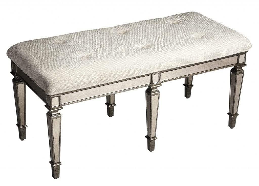 42" Silver Upholstered 100% Cotton Entryway Bench - Homeroots - Flyclothing LLC