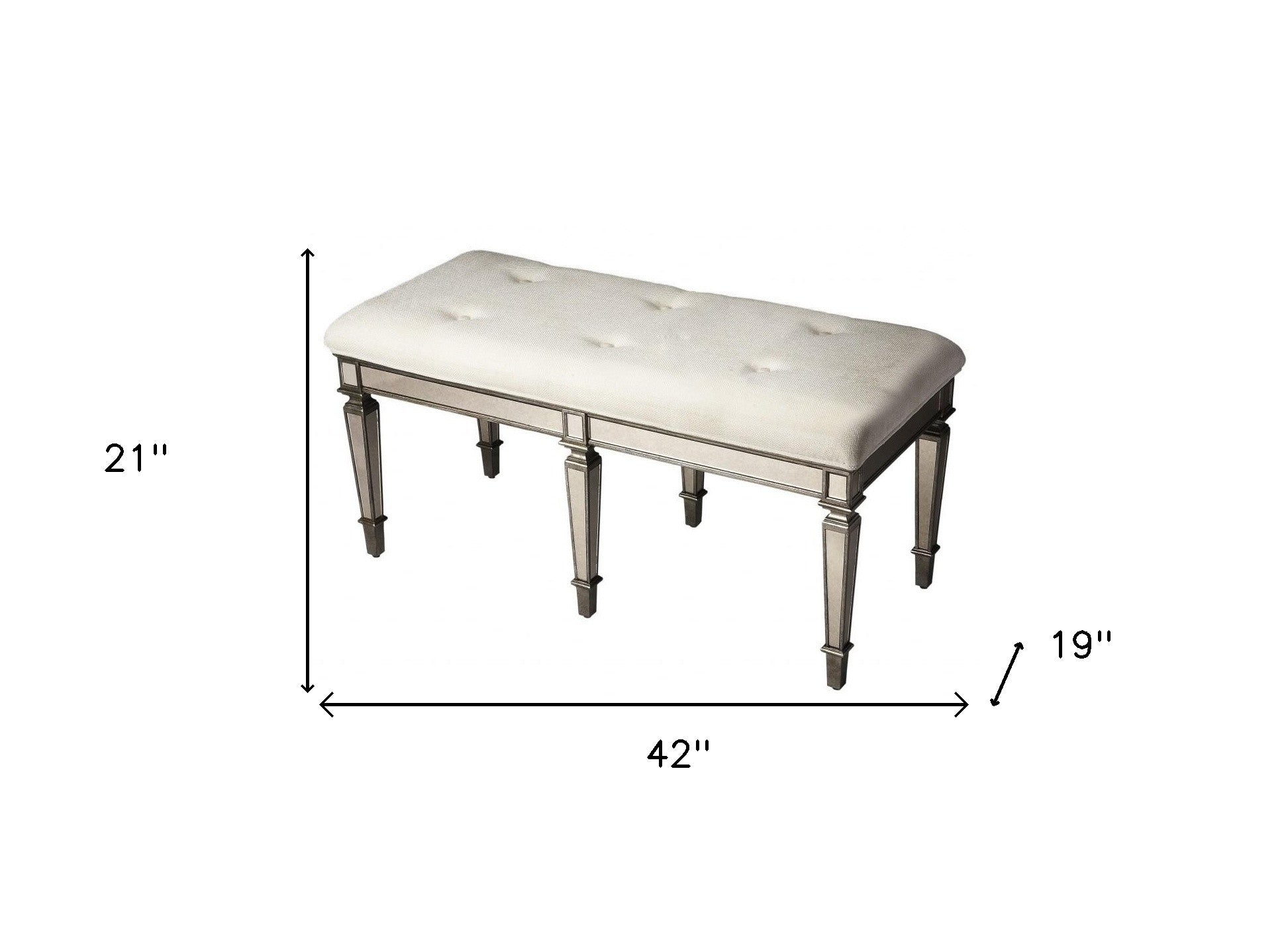 42" Silver Upholstered 100% Cotton Entryway Bench - Homeroots - Flyclothing LLC