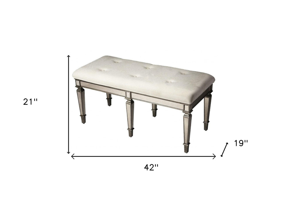 42" Silver Upholstered 100% Cotton Entryway Bench - Homeroots