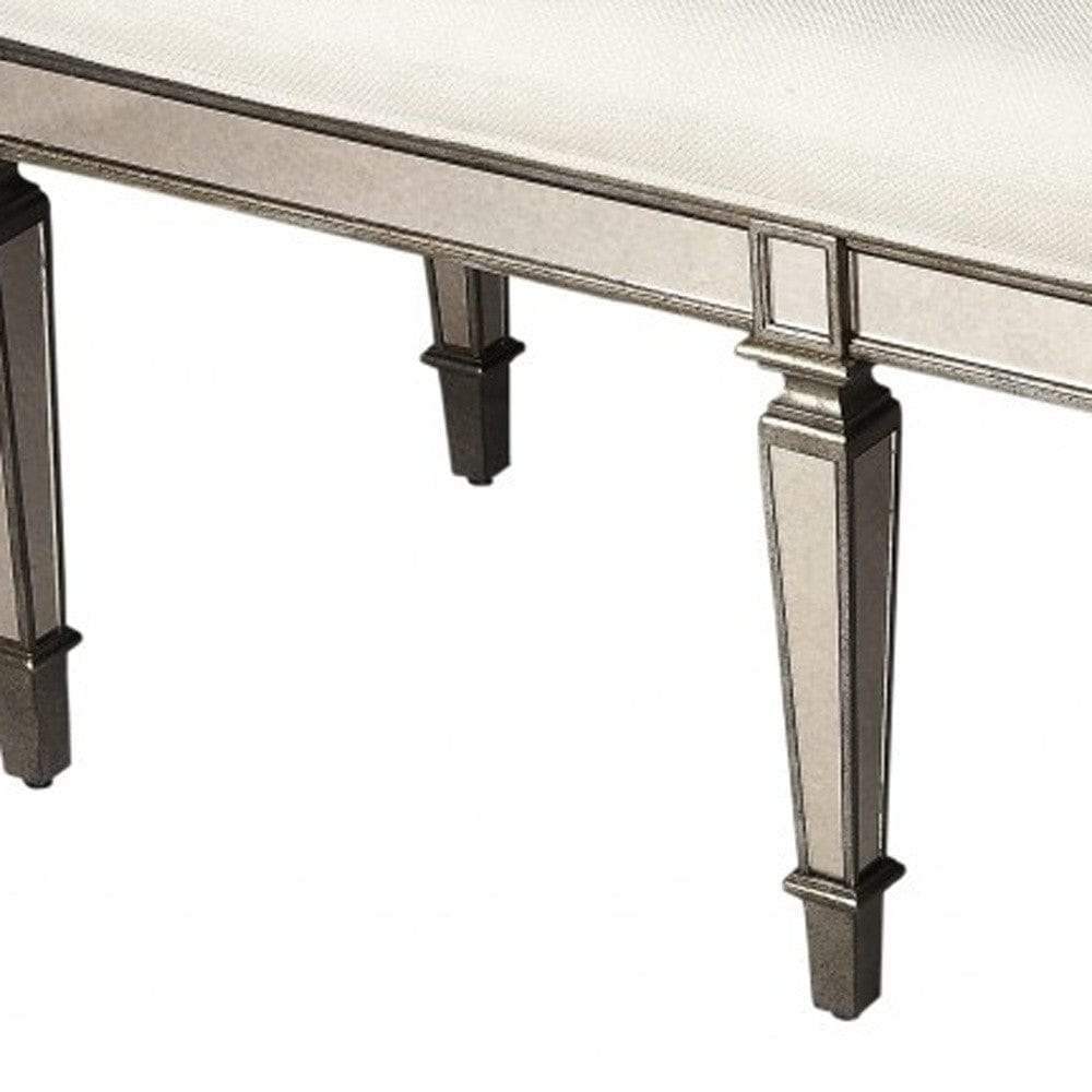 42" Silver Upholstered 100% Cotton Entryway Bench - Homeroots - Flyclothing LLC