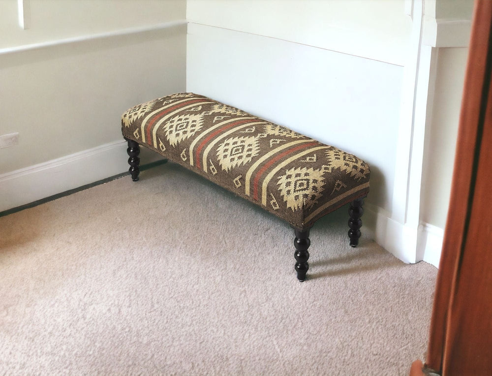 48" Brown Upholstered Wool Southwest Distressed Bench - Homeroots - Flyclothing LLC