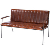 53" Brown and Black Upholstered Faux Leather Distressed Bench - Homeroots