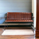 53" Brown and Black Upholstered Faux Leather Distressed Bench - Homeroots