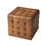 18" Brown Tufted Leather Vintage Style Cube Ottoman - Homeroots