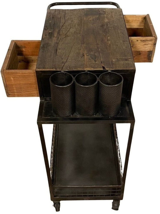 Rolling Rustic Black And Natural Bar Cart - Homeroots