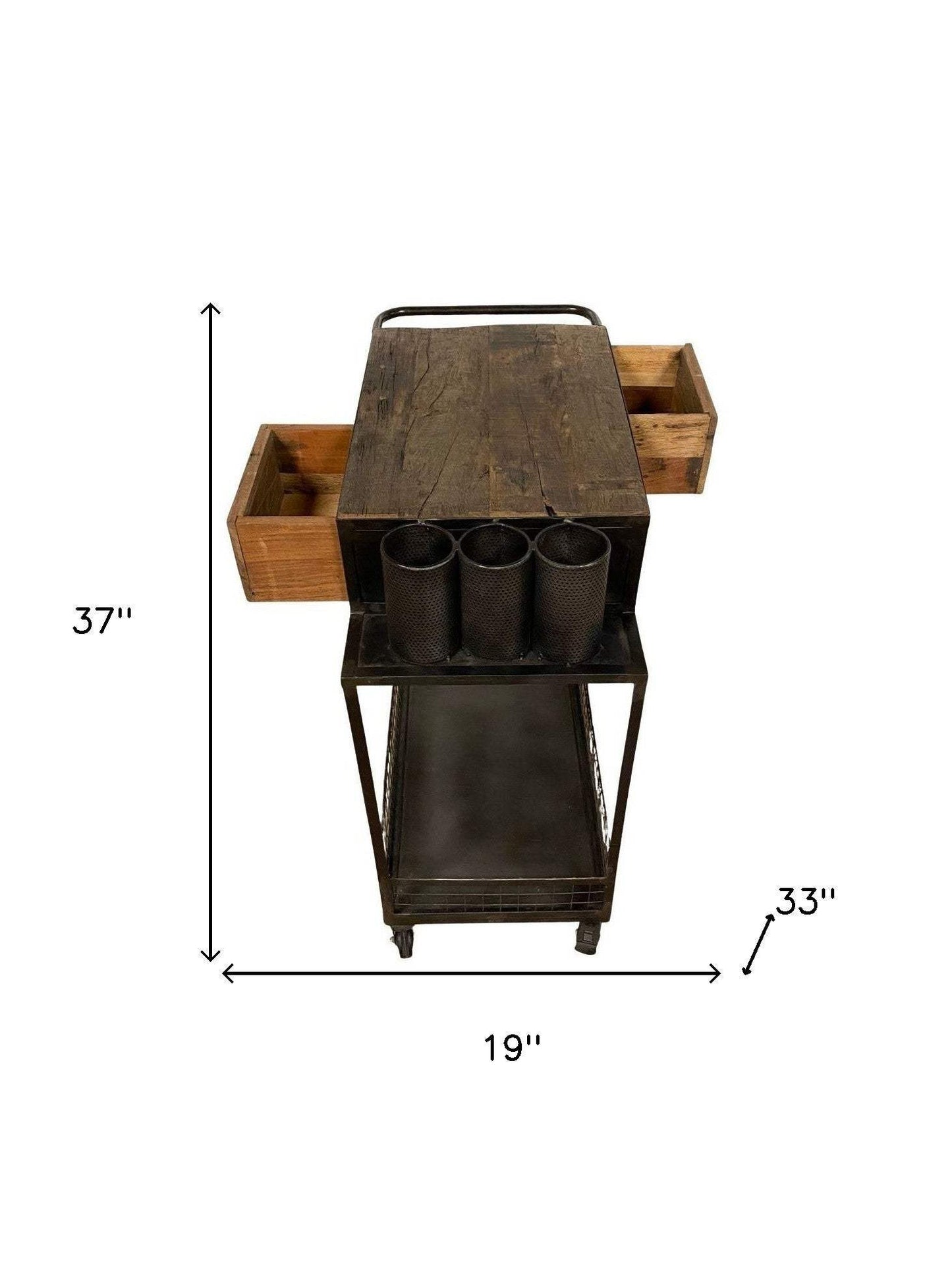Rolling Rustic Black And Natural Bar Cart - Homeroots - Flyclothing LLC