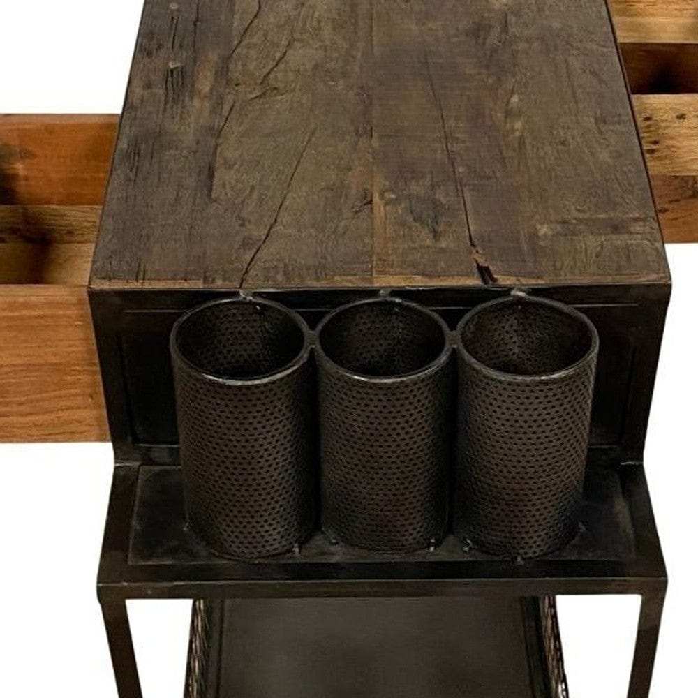 Rolling Rustic Black And Natural Bar Cart - Homeroots - Flyclothing LLC