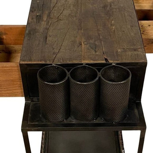 Rolling Rustic Black And Natural Bar Cart - Homeroots