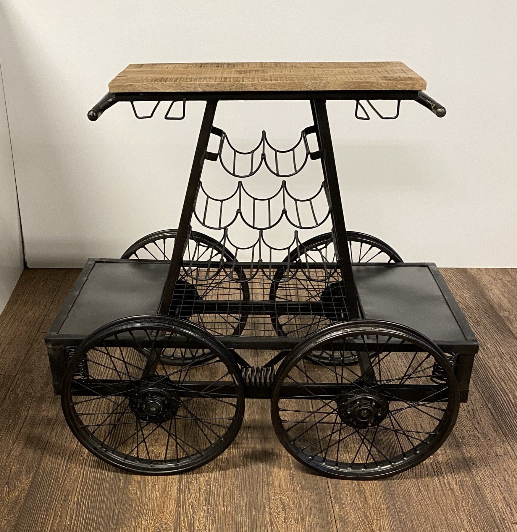 Rustic Black Rail Car Bar Cart - Homeroots