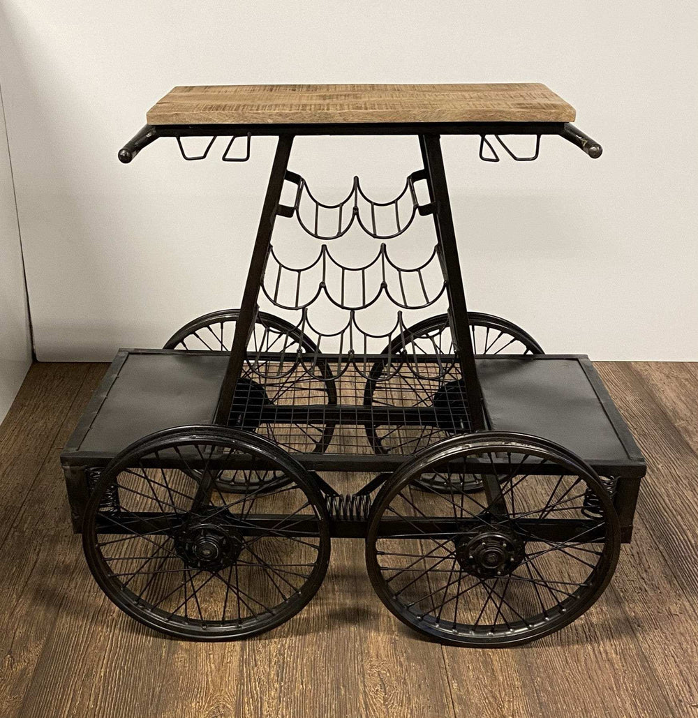Rustic Black Rail Car Bar Cart - Homeroots - Flyclothing LLC