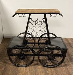 Rustic Black Rail Car Bar Cart - Homeroots