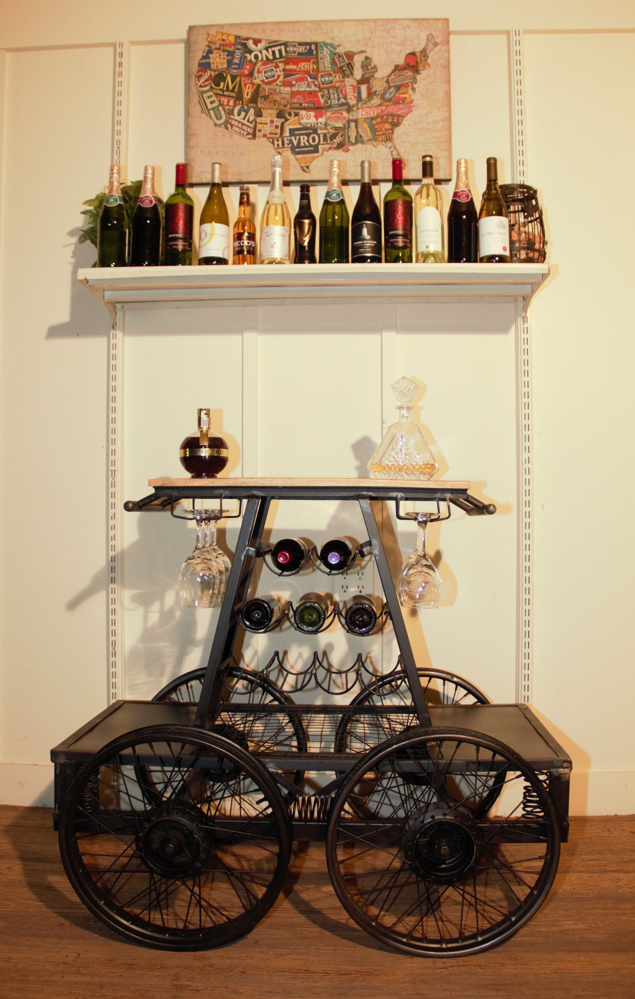 Rustic Black Rail Car Bar Cart - Homeroots